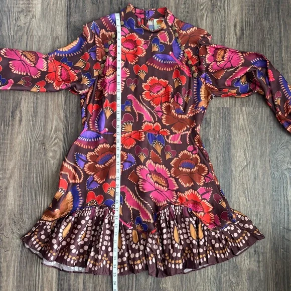 NEW Farm Rio Long Sleeve Mini Dress in Bright Flora Brown Size Large - Picture 15 of 16